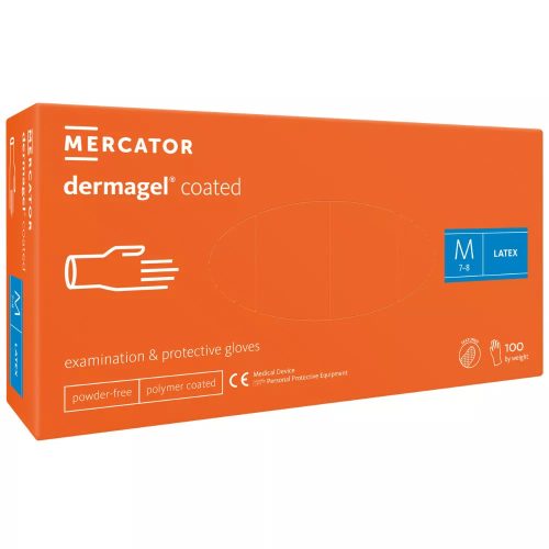 Dermagel coated kopolimeres latex púdermentes vizsgálókesztyű  M