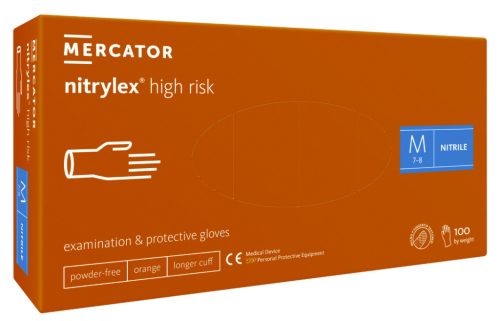 Nitrylex high risk - nitril púdermentes naracs színű vizsgálókesztyű, vastag,hosszú mandzsetta, polimerizált belső, magas biztonsági szintű