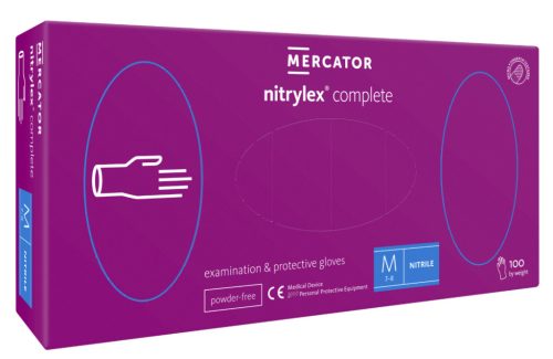 Nitrylex Complete - nitril púdermentes 2cm-el hosszabb a standard kesztyűknél lila vizsgálókesztyű M    