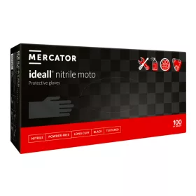   Moto long black - nitril púdermentes vastagabb, hosszabb (30cm), teljes felületén textúrált, polimerizált belső, fekete védőkesztyű