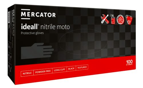 Moto long black - nitril púdermentes vastagabb, hosszabb (30cm), teljes felületén textúrált, polimerizált belső, fekete védőkesztyű XL