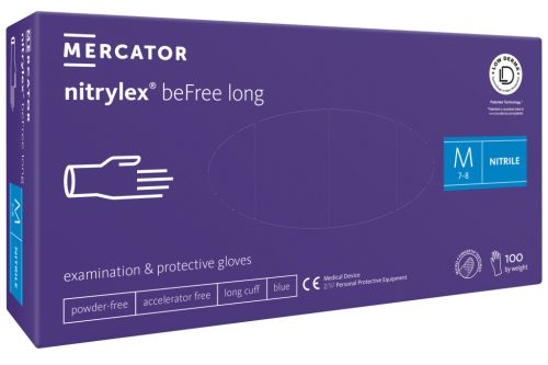 Nitrylex Befree Long vegyi folyamatgyorsítóktól mentes - nitril púdermentes hosszított mandzsettával lila vizsgálókesztyű