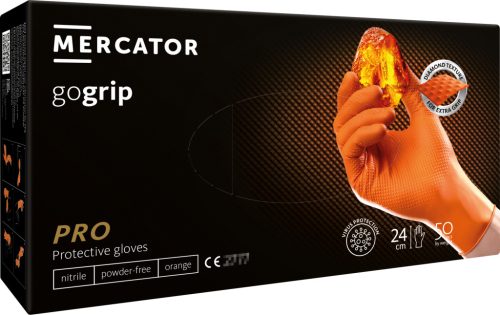 Mercator gogrip (orange) - nitril védőkesztyű narancs púdermentes, gyémánt textúrált XL