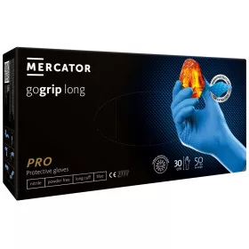   Mercator gogrip (blue) long - nitril védőkesztyű kék púdermentes, gyémánt textúrált 30 cm mandzsetta