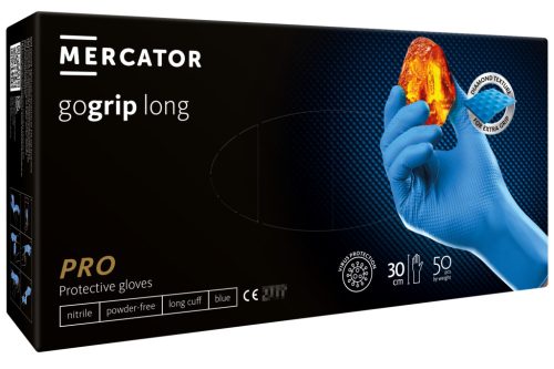 Mercator gogrip (blue) long - nitril védőkesztyű kék púdermentes, gyémánt textúrált 30 cm mandzsetta L